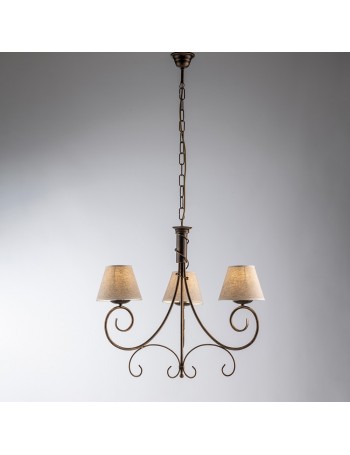 Vienna lampadario camera laccato marrone con decorazione oro chiaro e paralumi in pvc effetto tessuto 3 luci