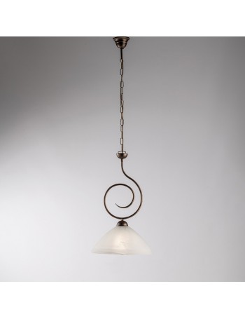 Milly lampadario in ferro laccato marrone con decorazione oro chiaro e cupola alabastro bianco E27