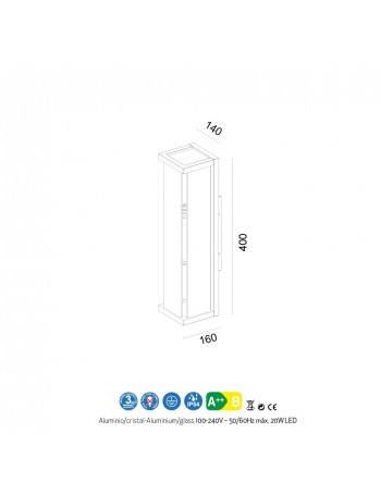Meribel bigl lampada IP54 doppia luce E27 alluminio vetro rettangolare esterno