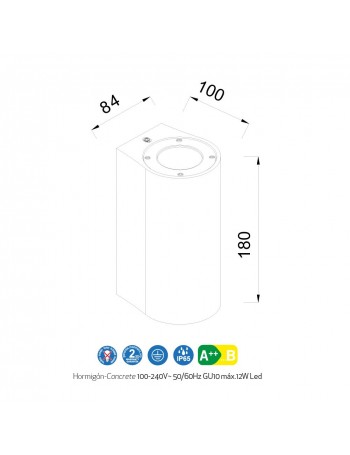 Levi applique lampada cemento bianco IP65 GU10 cilindrica esterno