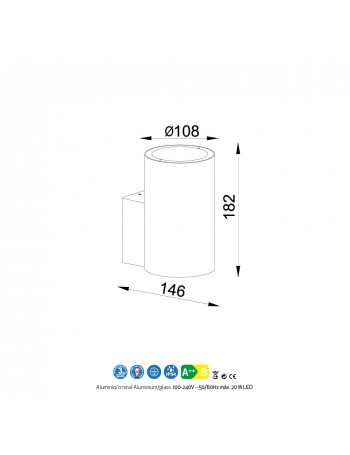 Volcano applique grafite IP54 GU10 alluminio vetro cilindro esterno