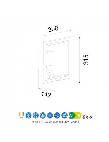 Rodas applique LED 10w IP65 alluminio grigio scuro quadrata