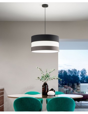 Arona lampadario rotondo in tessuto righe bianco tortora 