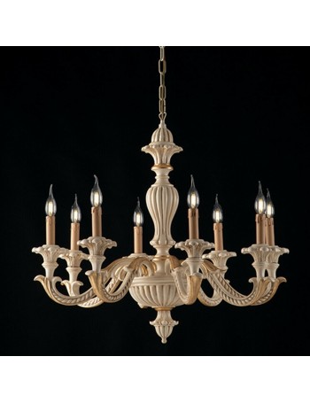 Leonardo lampadario legno avorio oro 8 bracci Ø80 classico