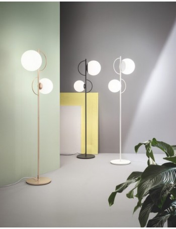 Birds piantana design moderno bianca nero oro sfere luminose E27