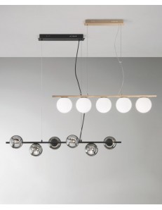 Monile lampadario minimal nero oro moderno lineare 5 sfere vetro E14