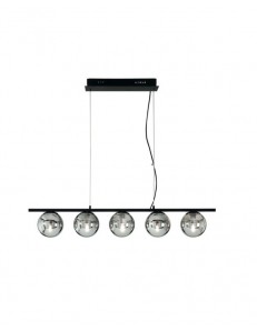 Monile lampadario minimal nero oro moderno lineare 5 sfere vetro E14 2