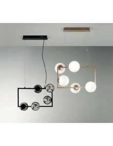 Monile sospensione minimal nero oro moderno rettangolare 5 sfere vetro E14