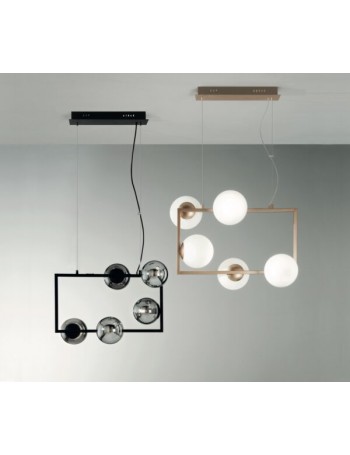 Monile sospensione minimal nero oro moderno rettangolare 5 sfere vetro E14