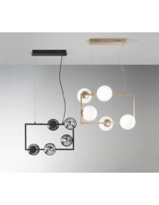 Monile sospensione minimal nero oro moderno rettangolare 5 sfere vetro E14 2