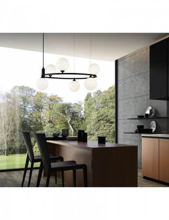 Ring lampadario moderno anello nero sfere bianche Metallo G9 Maytoni