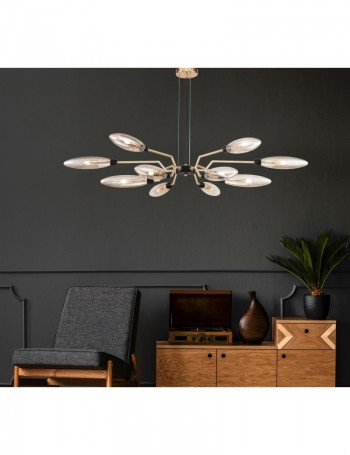 Ventura lampadario minimal oro opaco con diffusori goccia vetro Metallo G9 Maytoni