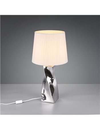 Abeba lampada tavolo ceramica cromata con paralume bianco