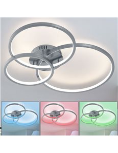 Aaron plafoniera acciaio 3 anelli rgb dimmerabile led 36watt telecomando incluso