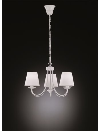 Cortez lampadario 3 luci metallo bianco opaco con paralumi stoffa bianca d. 45 Shabby Chic E14