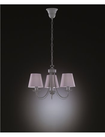Cortez lampadario 3 luci metallo effetto cemento con paralumi stoffa grigia d. 45 Shabby Chic E14
