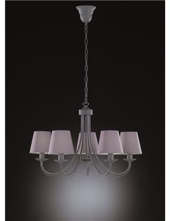 Cortez lampadario 5 luci metallo effetto cemento con paralumi stoffa grigia d. 65 Shabby Chic E14