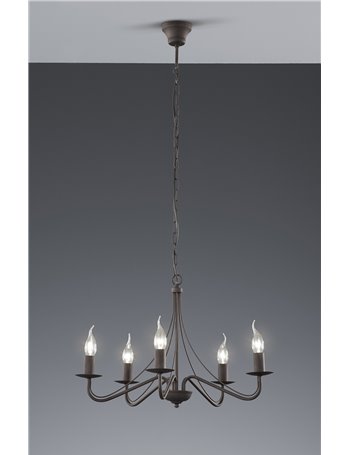Country lampadario 5 luci antichizzato ruggine .d.57 Shabby Chic E14