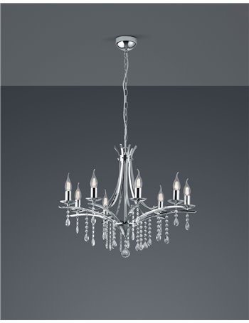 Lucerna lampadario 8 luci metallo cromato e pendagli trasparenti d. 69cm Moderno E14