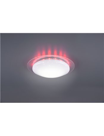 Bilbo plafoniera led diffusore bianco effetto stelle con bordo trasparente con rgb retro illuminato e telecomando multifunzione 