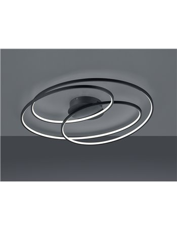 Gale plafoniera led grande nera cerchi concentrici con regolazione intensita' con interruttore d.80cm Moderno LED