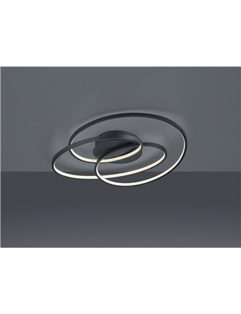 Gale plafoniera led nera cerchi concentrici con regolazione intensita' con interruttore d.60cm Moderno LED