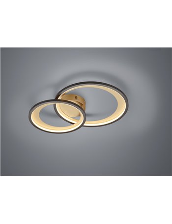 Granada plafoniera led doppio cerchio nero con riflettore oro opaco con funzione regolazione intensita' con interruttore parete 