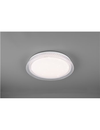 Heracles plafoniera led diffusore bianco effetto stelle con bordo trasparente rigato e telecomando multifunzione d.38 Moderno LE