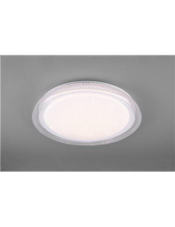 Heracles plafoniera led diffusore bianco effetto stelle con bordo trasparente rigato e telecomando multifunzione d.50 Moderno LE