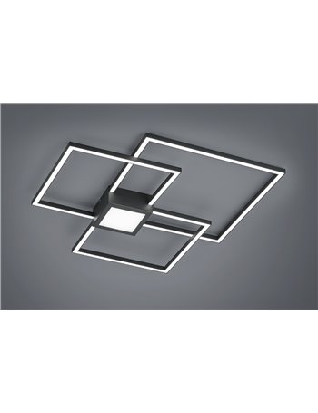 Hydra plafoniera led metallo antracite triplo quadrato luce centrale dimmerabile con interr. L. 66x66cm Moderno LED