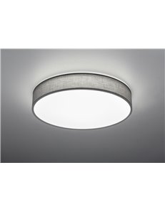Lugano plafoniera led diffusore paralume stoffa grigio e schermo bianco con telecomando regolazione luce calda e fredda e intens