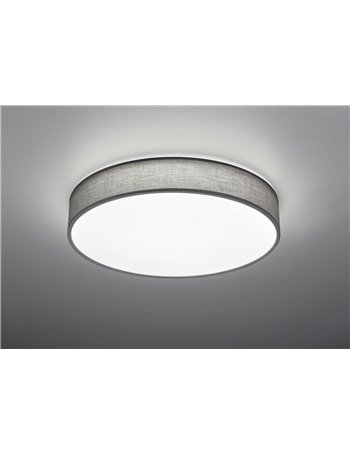 Lugano plafoniera led diffusore paralume stoffa grigio e schermo bianco con telecomando regolazione luce calda e fredda e intens