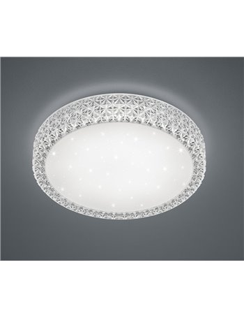 Pegasus plafoniera led diffusore metacrilato bianco effetto cielo stellato e bordo effetto cristallo con telecomando con funzion