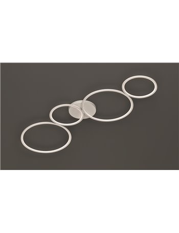 Rondo plafoniera led 4 cerchi metallo bianco opaco con variazione intensita' con interruttore a parete l. 97cm Moderno LED