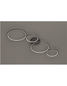 Rondo plafoniera led 4 cerchi metallo nero opaco con variazione intensita' con interruttore a parete l. 97cm Moderno LED