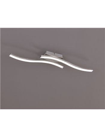 Route plafoniera led 2 bacchette ondulate acciaio satinato l. 54cm Moderno LED