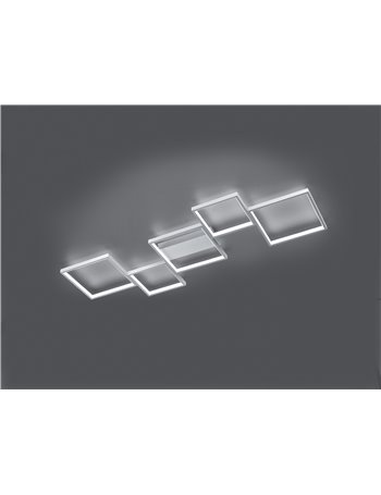 Sorrento plafoniera led rettangolare 5 quadrati alluminio satinato con regolazione intensita' con interruttore l.120cm Moderno L