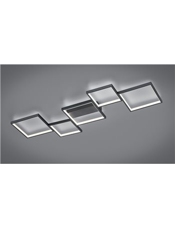 Sorrento plafoniera led rettangolare 5 quadrati nera con regolazione intensita' con interruttore l.120cm Moderno LED