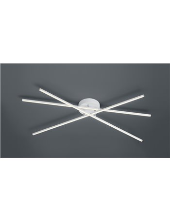 Tiriac plafoniera led grande 3 bacchette orientabili di metallo bianco opaco con regolazione 3 intensita' con normale interrutto
