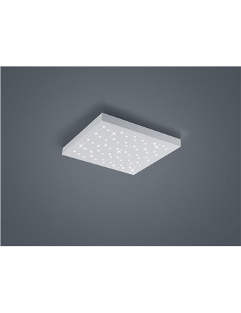 Titus plafoniera led quadrata cielo stellato metallo bianco opaco con telecomando con funzioni di variazione luce calda e fredda