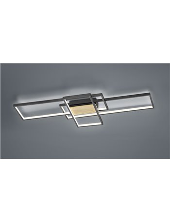 Tucson plafoniera led 3 rettangoli nera con inserto effetto legno con regolazione intensita' con interruttore l.104cm Moderno LE
