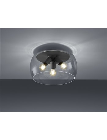 Valente plafoniera vetro fume' e metallo nero 3 luci d. 40cm Moderno LED