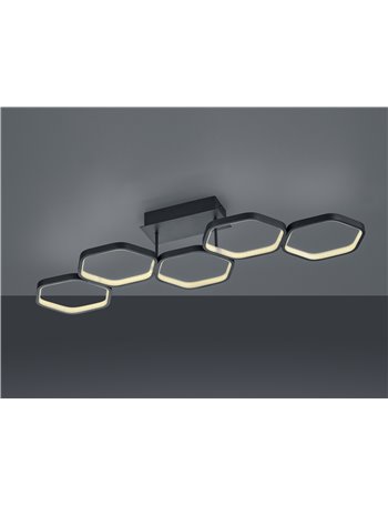 Vigo plafoniera led 5 esagoni antracite con regolazione intensita' con interruttore l.90cm Moderno LED