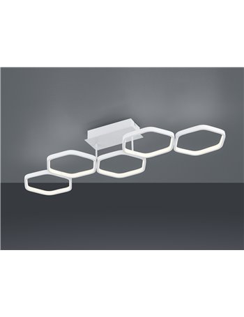 Vigo plafoniera led 5 esagoni bianca con regolazione intensita' con interruttore l.90cm Moderno LED