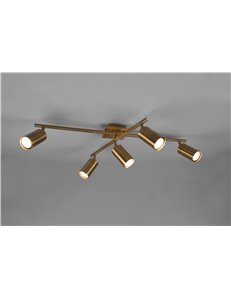 Marley plafoniera 2 barre orientabili 5 spots cilindro metallo ottone anticato l. 77,5cm  Moderno LED
