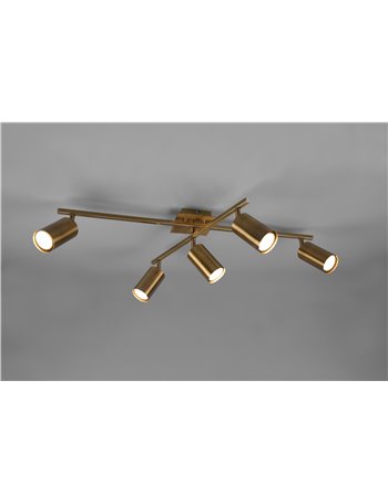 Marley plafoniera 2 barre orientabili 5 spots cilindro metallo ottone anticato l. 77,5cm  Moderno LED