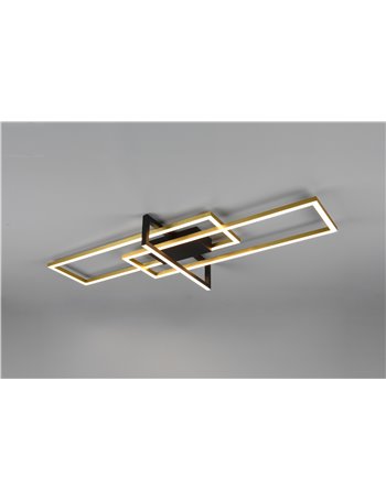 Salinas plafoniera led triplo rettangolo oro nero con regolazione intensita' con interruttore l. 100cm Moderno LED