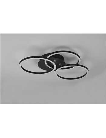Circle plafoniera led nera 3 cerchi orientabili con telecomando multifunzione l. 41cm Moderno LED