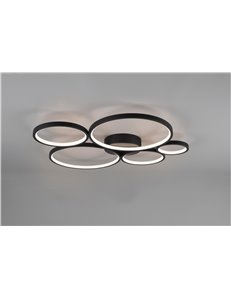 Rondo plafoniera led 5 cerchi metallo nero opaco con variazione intensita' con interruttore a parete l. 59cm Moderno LED