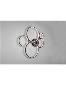 Rondo plafoniera led 5 cerchi metallo nero opaco con variazione intensita' con interruttore a parete l. 59cm Moderno LED 2